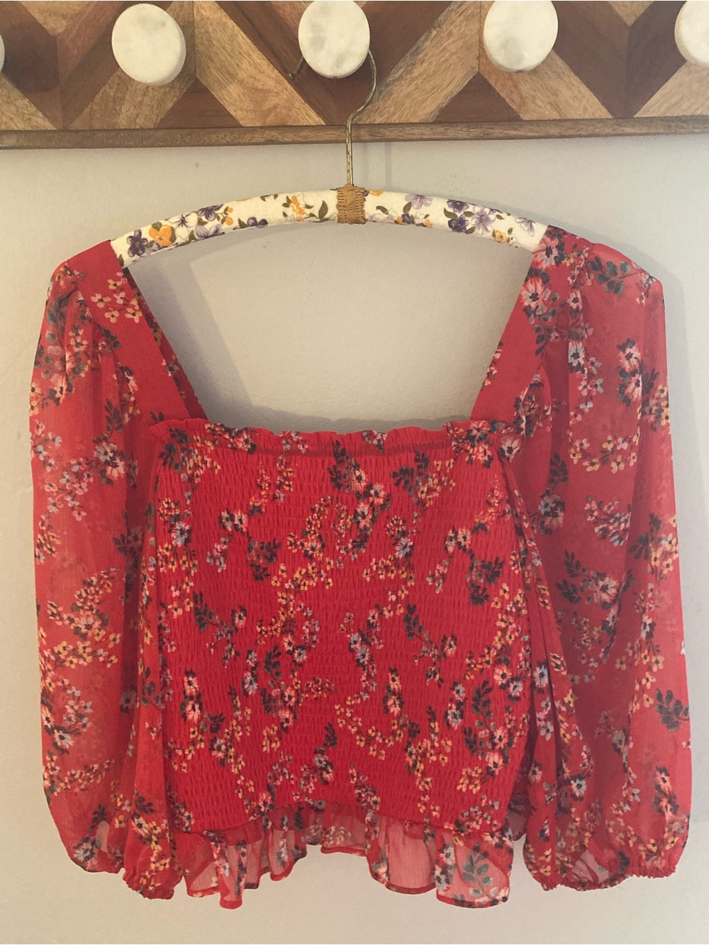 Lauren Conrad S Red Smocked Floral Crop Top Fall Women’s